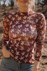 All American Star Print Long Sleeve Sheer Mock Neck Layering Top